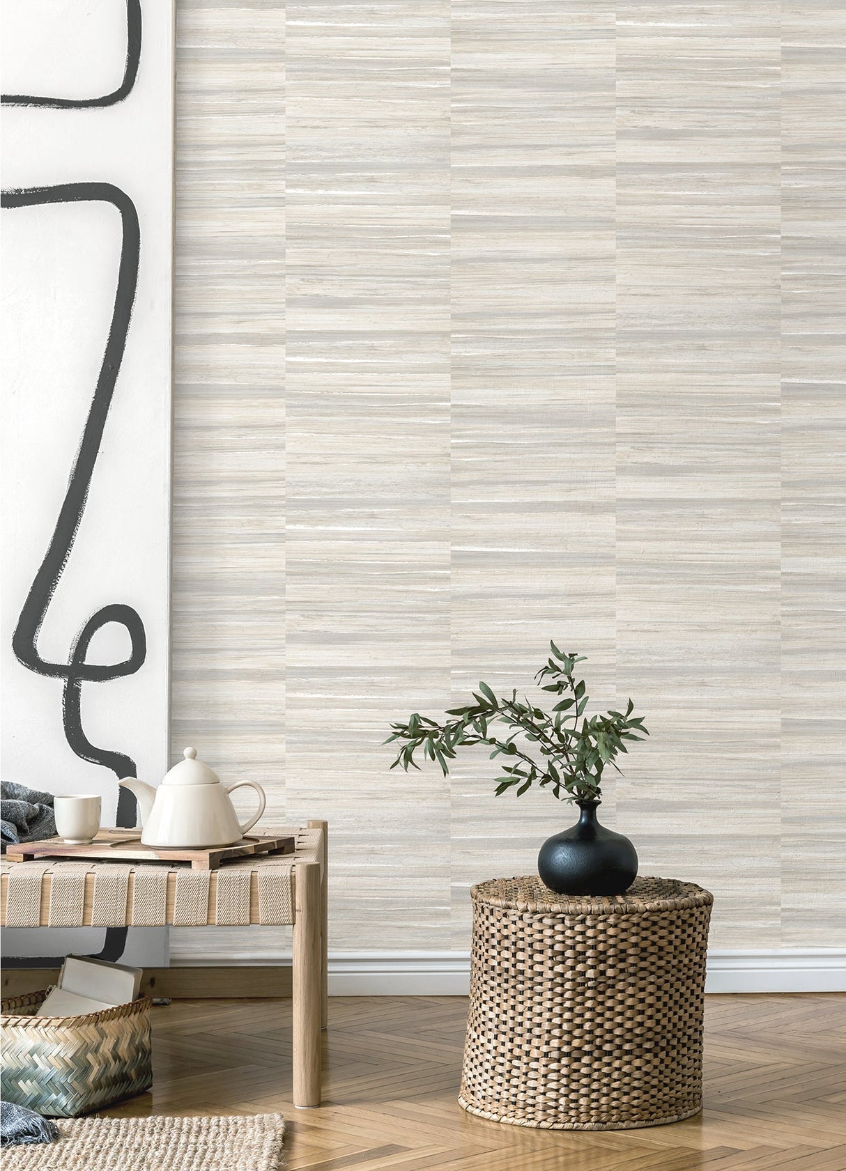 Eade’s Rowan White Faux Grasscloth Wallpaper White