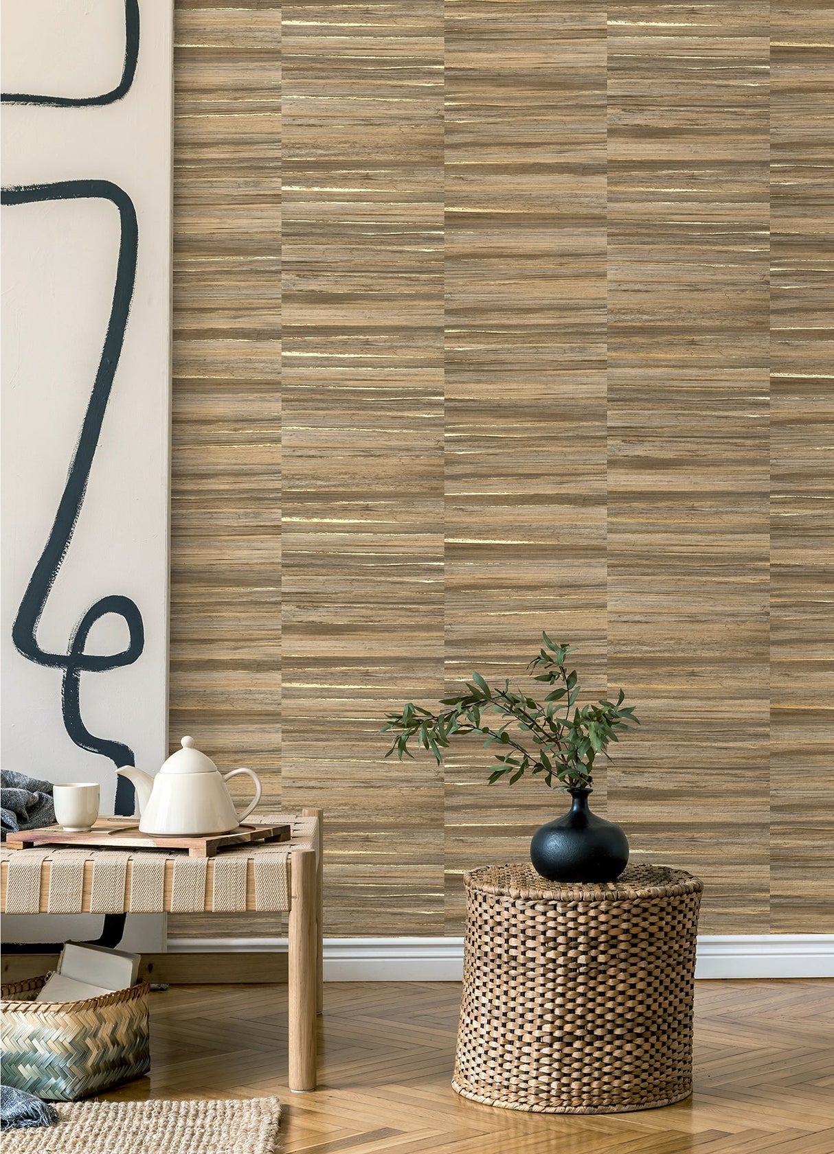 Eade’s Rowan Chestnut Faux Grasscloth Wallpaper Chestnut