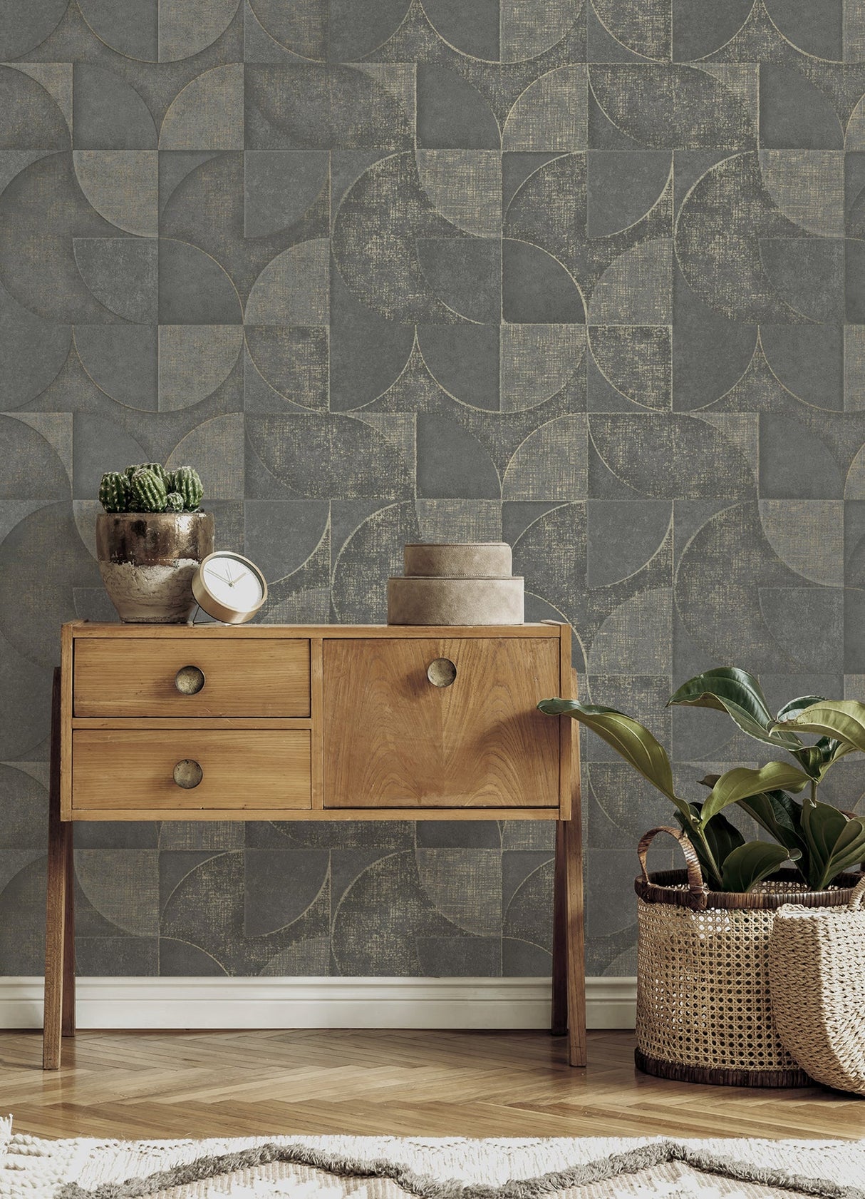 Eade’s Addison Charcoal Retro Geo Wallpaper Charcoal