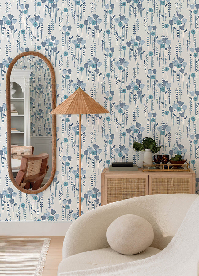 A-Street Prints 4135-27276 Mabel Blue Floral Field Wallpaper - Eade's Wallpaper