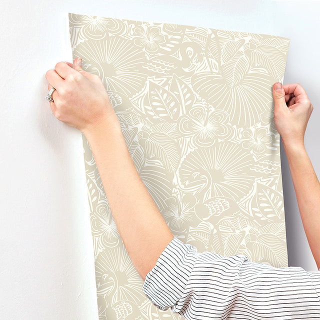 A-Street Prints 4135-72716 Idalia Beige Floral Flamingo Wallpaper - Eade's Wallpaper