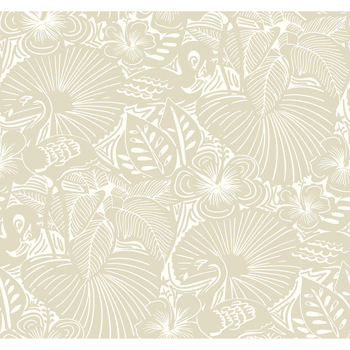 A-Street Prints 4135-72713 Idalia Beige Floral Flamingo Wallpaper - Eade's Wallpaper
