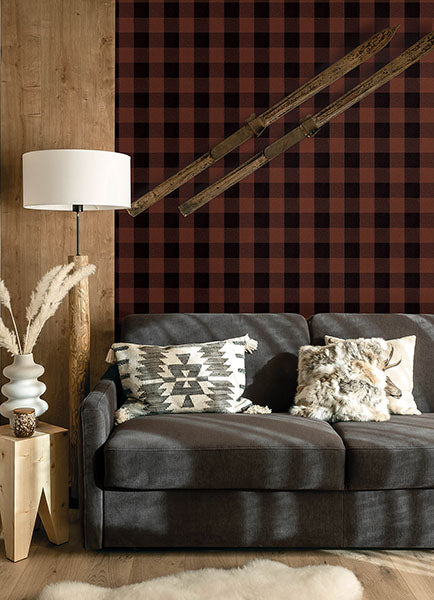 Chesapeake 4142-72621 Lumberjack Maroon Wallpaper - Eade's Wallpaper