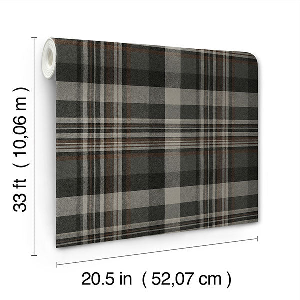Chesapeake 4142-72632 Dutton Plaid Charcoal Wallpaper - Eade's Wallpaper
