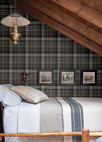 Chesapeake 4142-72632 Dutton Plaid Charcoal Wallpaper - Eade's Wallpaper