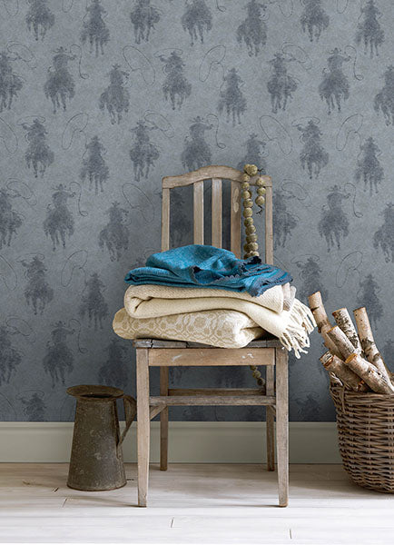 Chesapeake 4142-72637 Stockman Silhouette Blue Wallpaper - Eade's Wallpaper