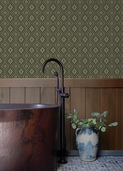 Chesapeake 4142-72658 Camp Blanket Green Wallpaper - Eade's Wallpaper