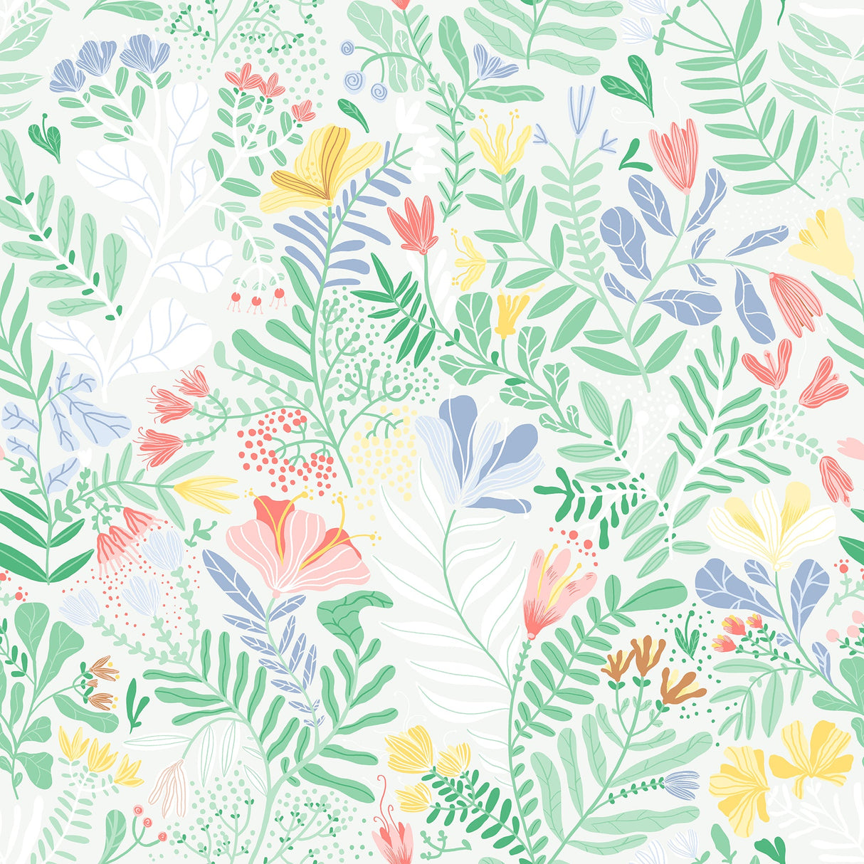 A-Street Prints 4143-22007 Brittsommar Light Green Woodland Floral Wallpaper