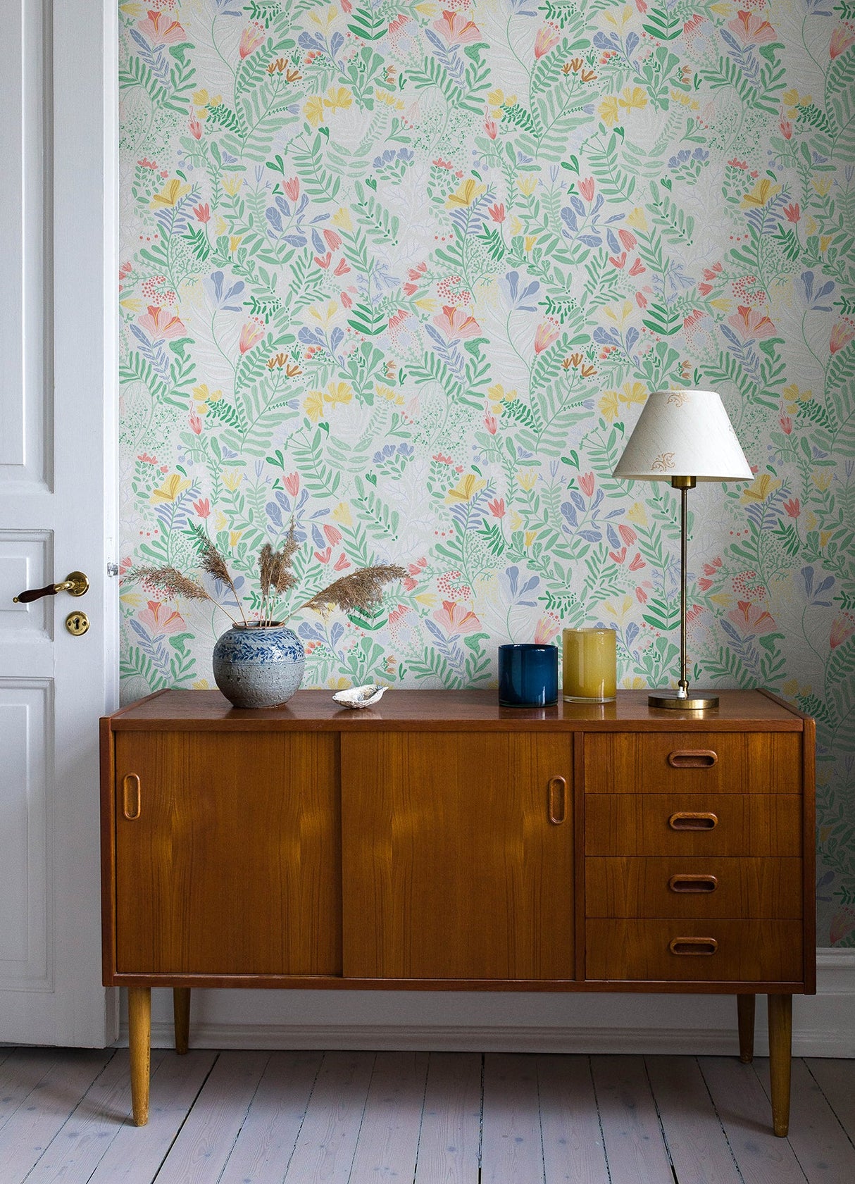 A-Street Prints 4143-22007 Brittsommar Light Green Woodland Floral Wallpaper