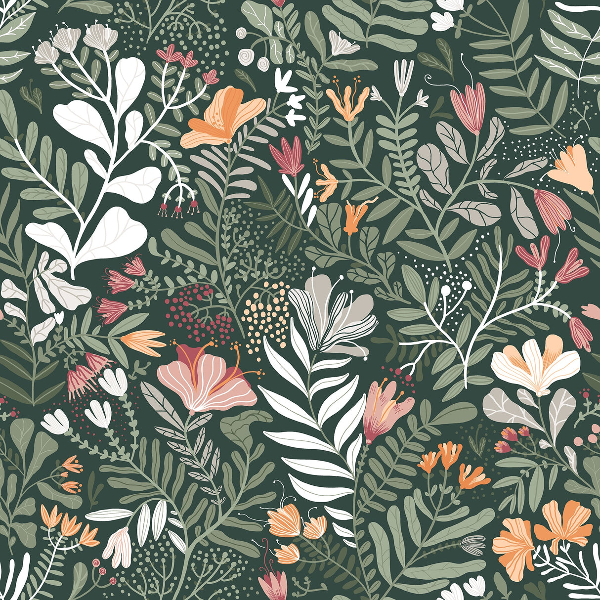 A-Street Prints 4143-22009 Brittsommar Evergreen Woodland Floral Wallpaper
