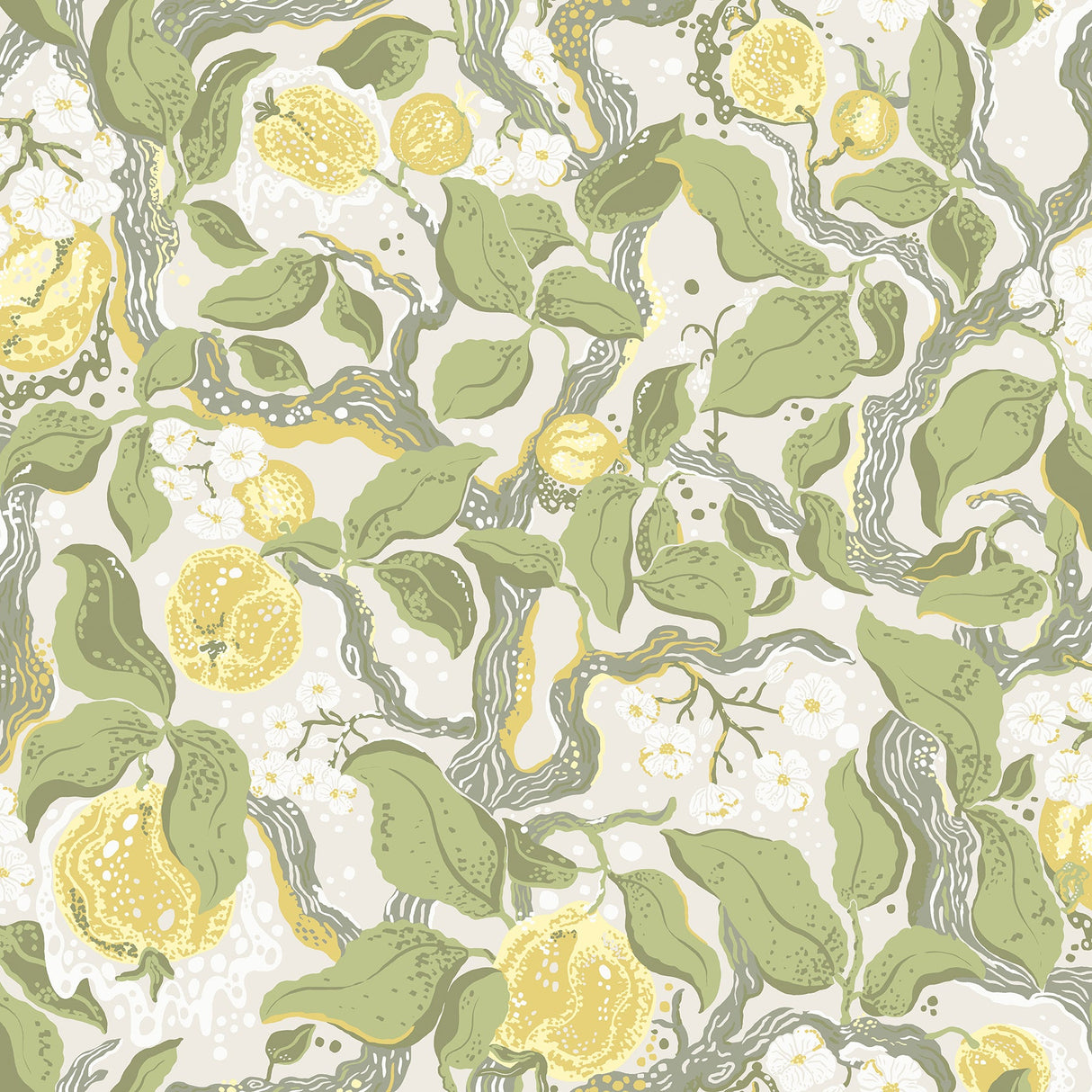 A-Street Prints 4143-22027 Kort Yellow Fruit and Floral Wallpaper
