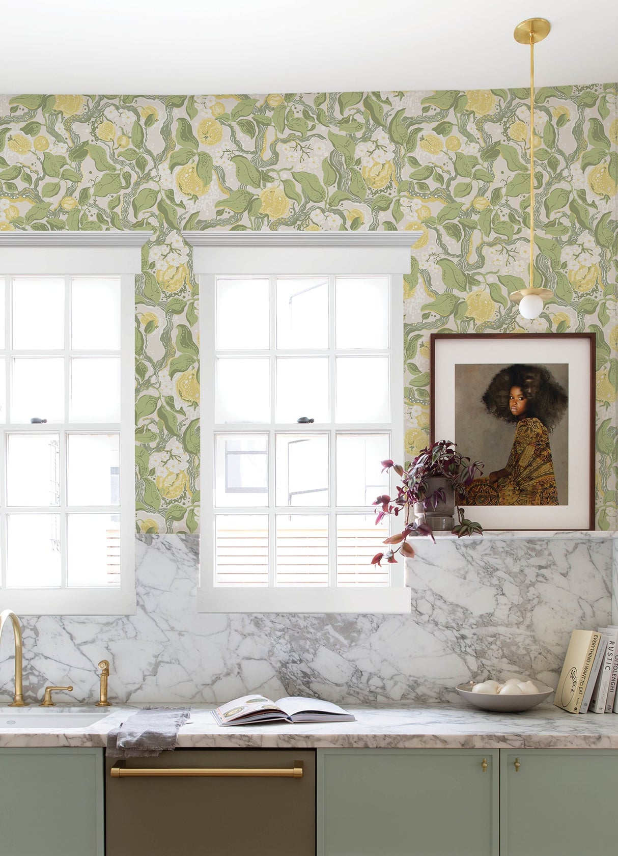 A-Street Prints 4143-22027 Kort Yellow Fruit and Floral Wallpaper