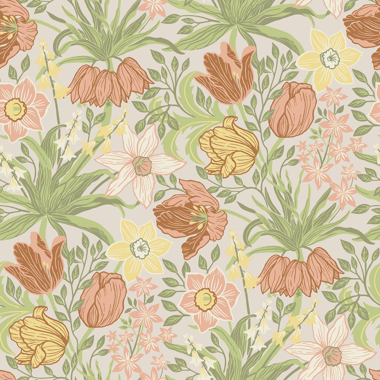 A-Street Prints 4143-34028 Cecilia Chartreuse Tulip and Daffodil Wallpaper