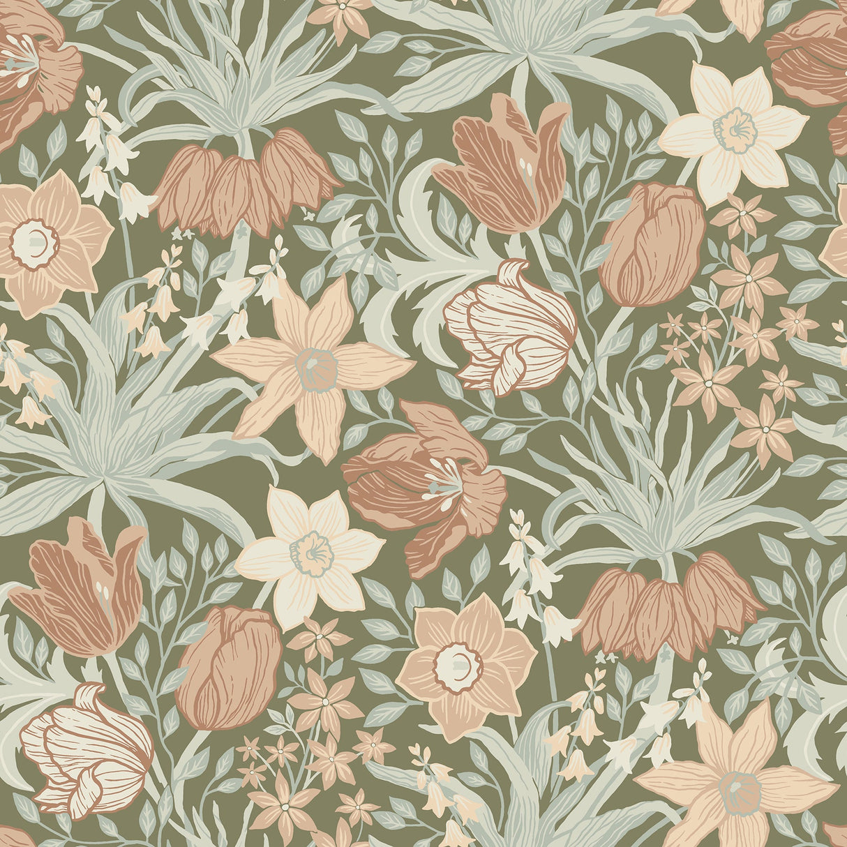 A-Street Prints 4143-34029 Cecilia Moss Tulip and Daffodil Wallpaper