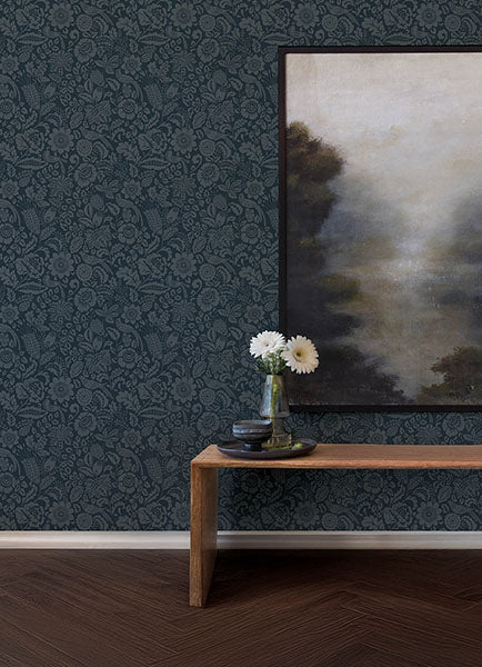 A-Street Prints 4147-27360 Marta Navy Floral Trail Wallpaper - Eade's Wallpaper