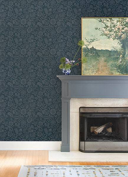 A-Street Prints 4147-27360 Marta Navy Floral Trail Wallpaper - Eade's Wallpaper