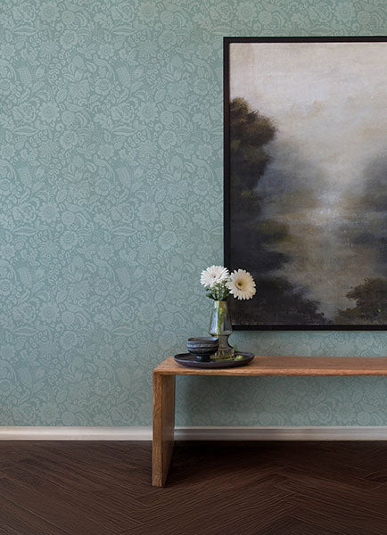 A-Street Prints 4147-27363 Marta Teal Floral Trail Wallpaper - Eade's Wallpaper