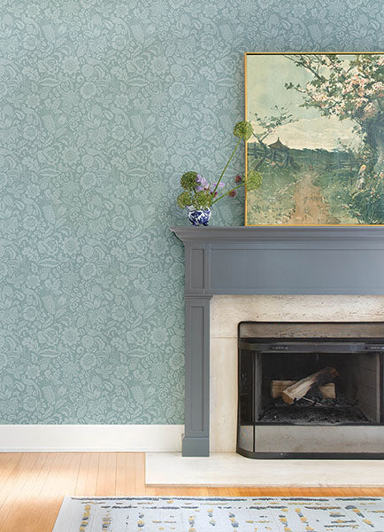 A-Street Prints 4147-27363 Marta Teal Floral Trail Wallpaper - Eade's Wallpaper