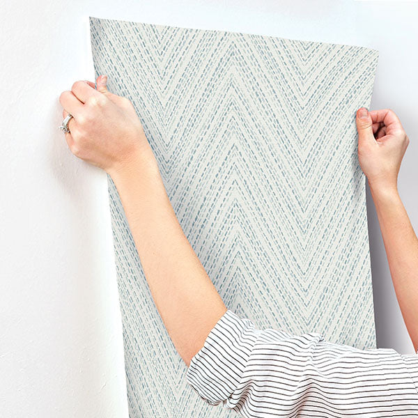 A-Street Prints 4147-27368 Lainey Blue Stitched Chevron Wallpaper - Eade's Wallpaper