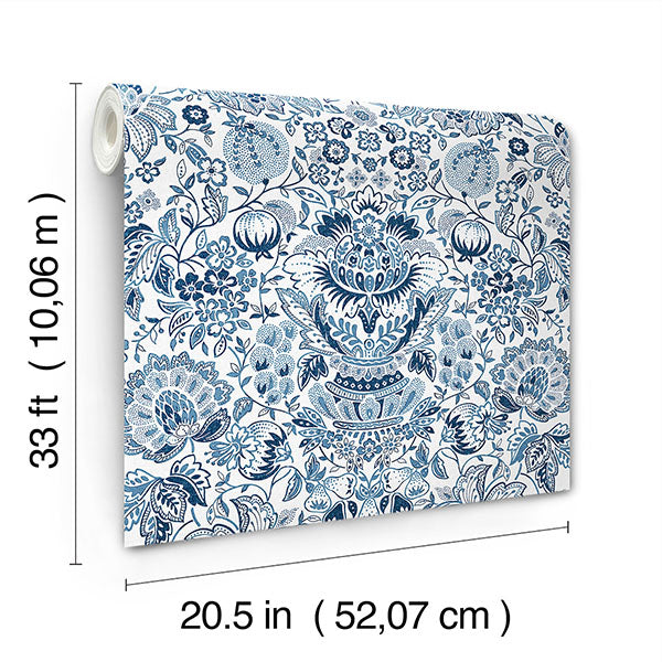 A-Street Prints 4147-27372 Blanche Blue Floral Damask Wallpaper - Eade's Wallpaper