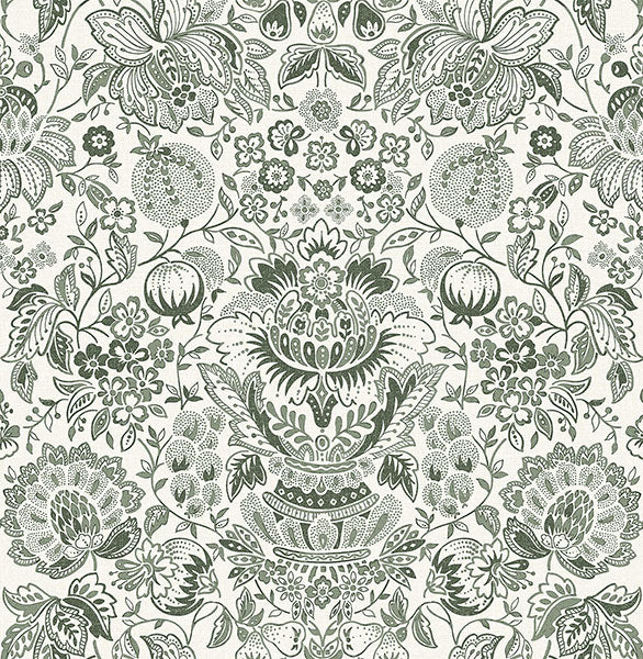 A-Street Prints 4147-27375 Blanche Dark Green Floral Damask Wallpaper - Eade's Wallpaper