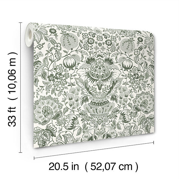 A-Street Prints 4147-27375 Blanche Dark Green Floral Damask Wallpaper - Eade's Wallpaper