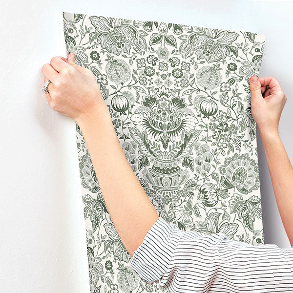 A-Street Prints 4147-27375 Blanche Dark Green Floral Damask Wallpaper - Eade's Wallpaper