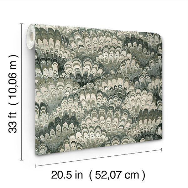 A-Street Prints 4147-27377 Octavia Dark Green Marbled Ink Wallpaper - Eade's Wallpaper