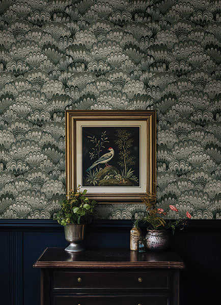 A-Street Prints 4147-27377 Octavia Dark Green Marbled Ink Wallpaper - Eade's Wallpaper