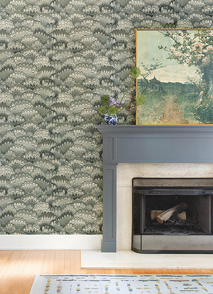 A-Street Prints 4147-27377 Octavia Dark Green Marbled Ink Wallpaper - Eade's Wallpaper