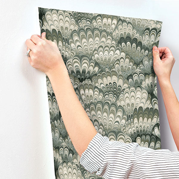 A-Street Prints 4147-27377 Octavia Dark Green Marbled Ink Wallpaper - Eade's Wallpaper