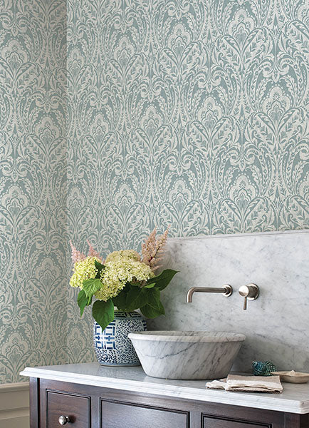A-Street Prints 4147-27380 Berkshire Denim Damask Wallpaper - Eade's Wallpaper