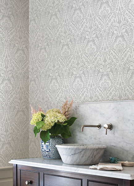 A-Street Prints 4147-27381 Berkshire Grey Damask Wallpaper - Eade's Wallpaper