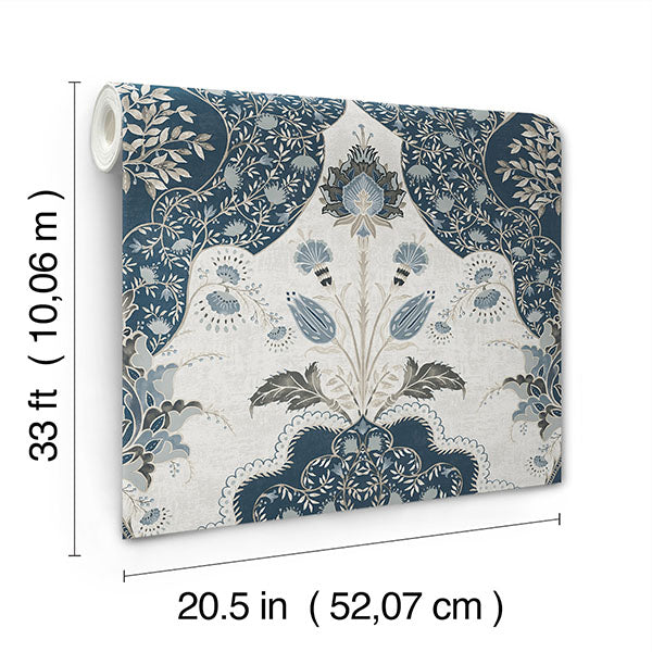 A-Street Prints 4147-27392 Auden Dark Blue Floral Grandeur Wallpaper - Eade's Wallpaper
