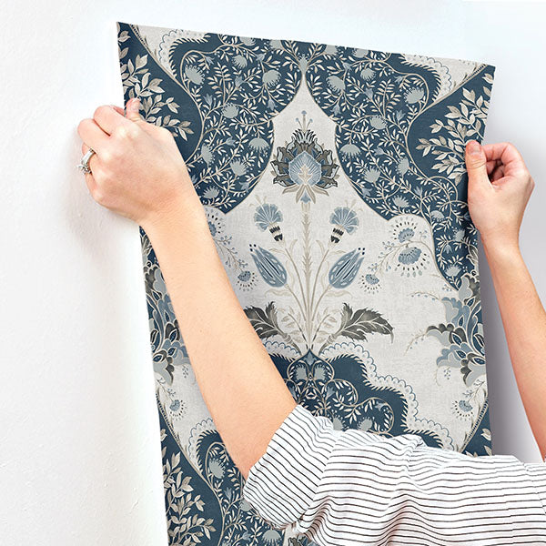 A-Street Prints 4147-27392 Auden Dark Blue Floral Grandeur Wallpaper - Eade's Wallpaper