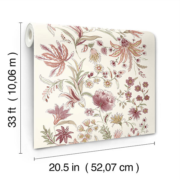 A-Street Prints 4147-27397 Teonna Raspberry Floral Stripe Wallpaper - Eade's Wallpaper