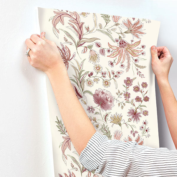 A-Street Prints 4147-27397 Teonna Raspberry Floral Stripe Wallpaper - Eade's Wallpaper