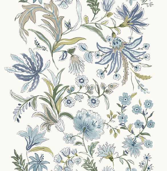 A-Street Prints 4147-27398 Teonna Blue Floral Stripe Wallpaper - Eade's Wallpaper