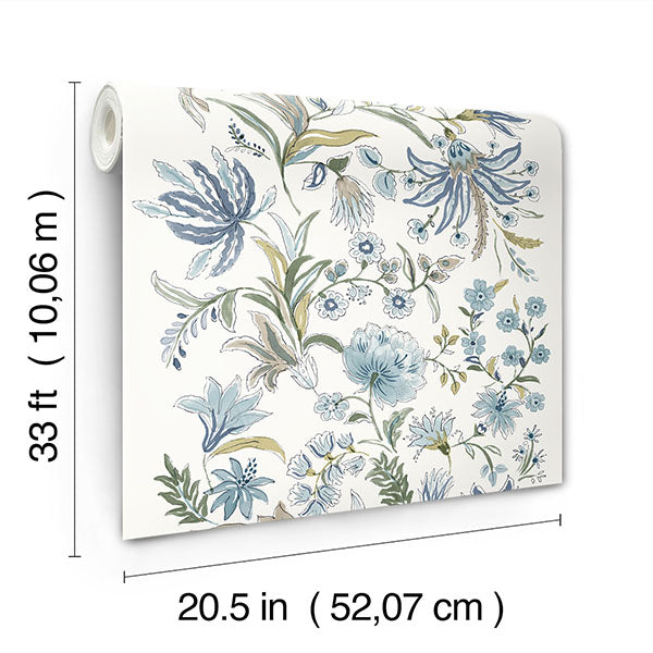 A-Street Prints 4147-27398 Teonna Blue Floral Stripe Wallpaper - Eade's Wallpaper