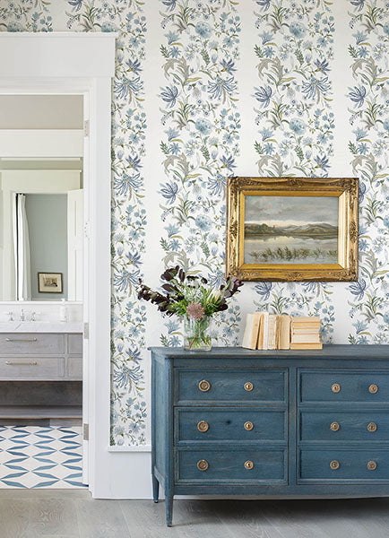 A-Street Prints 4147-27398 Teonna Blue Floral Stripe Wallpaper - Eade's Wallpaper
