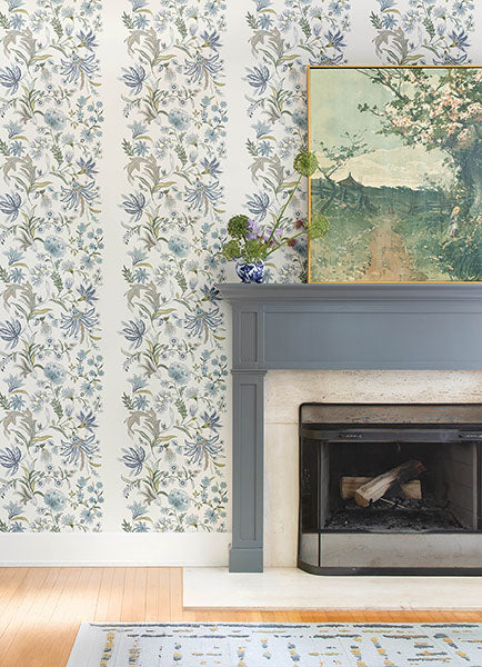 A-Street Prints 4147-27398 Teonna Blue Floral Stripe Wallpaper - Eade's Wallpaper