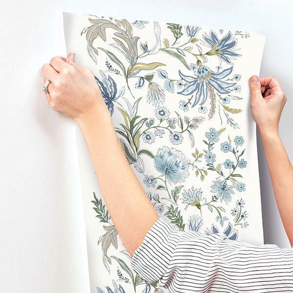 A-Street Prints 4147-27398 Teonna Blue Floral Stripe Wallpaper - Eade's Wallpaper