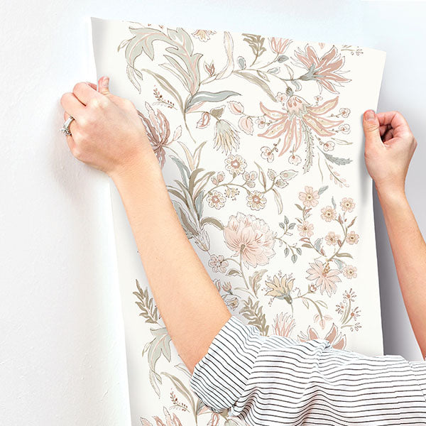 A-Street Prints 4147-27399 Teonna Light Pink Floral Stripe Wallpaper - Eade's Wallpaper