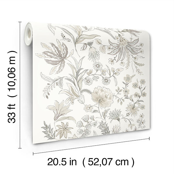 A-Street Prints 4147-27400 Teonna Light Grey Floral Stripe Wallpaper - Eade's Wallpaper