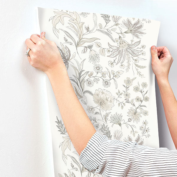 A-Street Prints 4147-27400 Teonna Light Grey Floral Stripe Wallpaper - Eade's Wallpaper