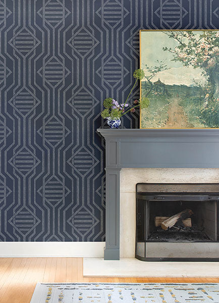 A-Street Prints 4147-27402 Essex Navy Geometric Wallpaper - Eade's Wallpaper