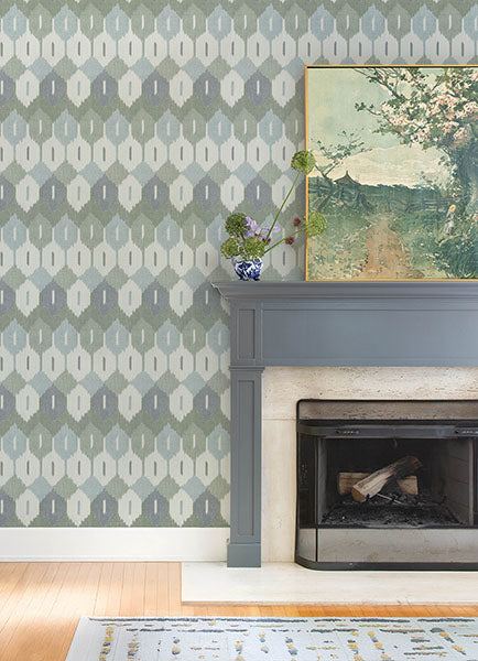 A-Street Prints 4147-27406 Abilene Sea Green Ikat Wallpaper - Eade's Wallpaper