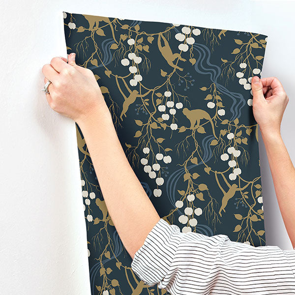 A-Street Prints 4147-80010 Linden Navy Jungle Canopy Wallpaper - Eade's Wallpaper