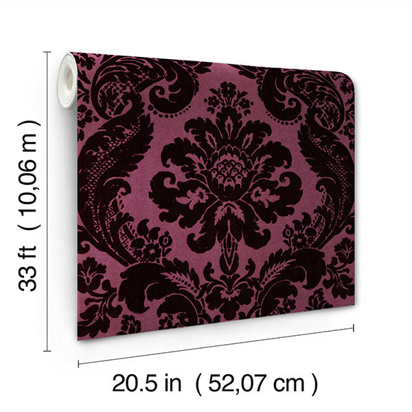 A-Street Prints 4147-87315 Shadow Merlot Flocked Damask Wallpaper - Eade's Wallpaper