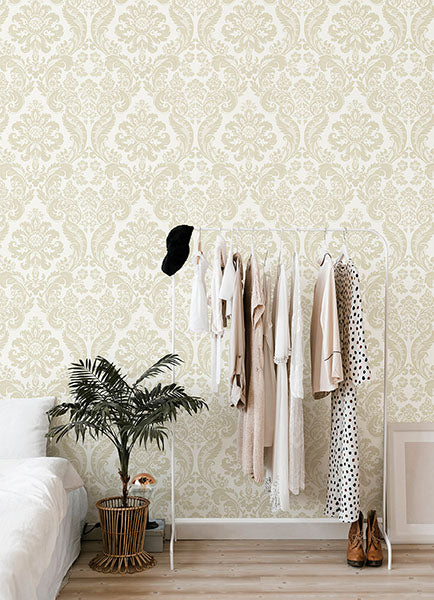 A-Street Prints 4147-87390 Shadow Cream Flocked Damask Wallpaper - Eade's Wallpaper